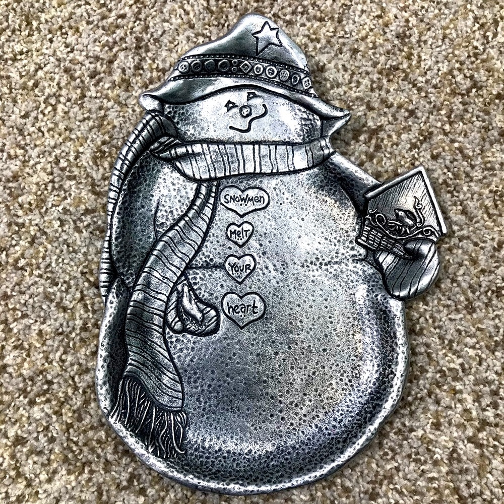Pewter snowman plate winter Christmas